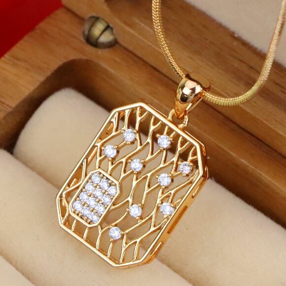 "Rose Gold Rectangle Pendant with Crystal Accents, XPPT1307 - Picture 1 of 12